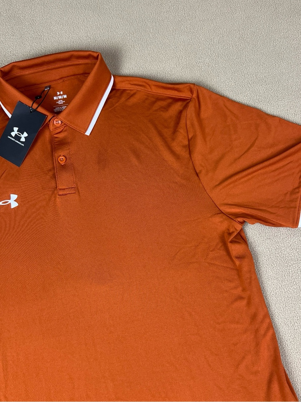 Under Armour Team Tipped Polo. Texas Burnt Orange. Loose. Polyester. Men's Sz M